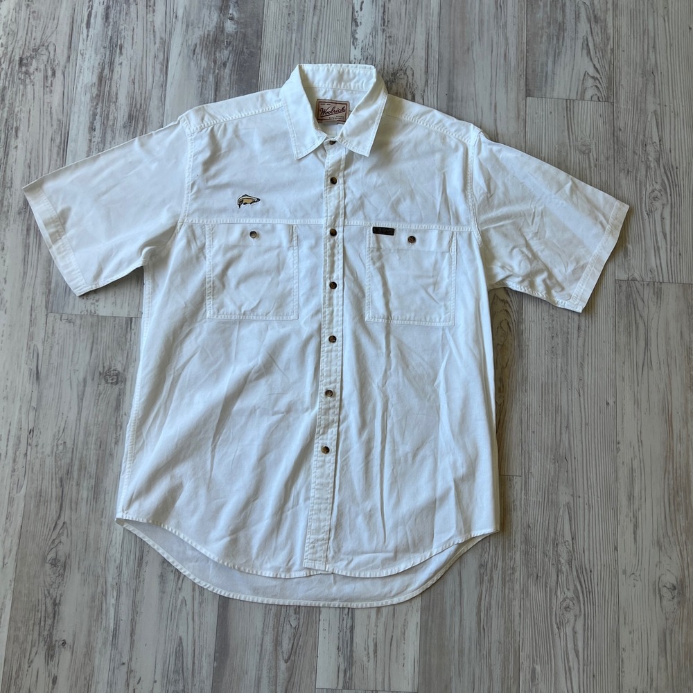 Woolrich White Cotton Short Sleeve Shirt Utility Pocket Coastal Men's Large 6954